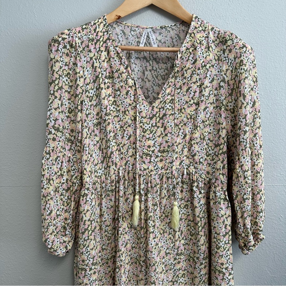 Seraphine Dress Maternity Nursing Floral Long 3/4 Sleeve Green Yellow Women's 4